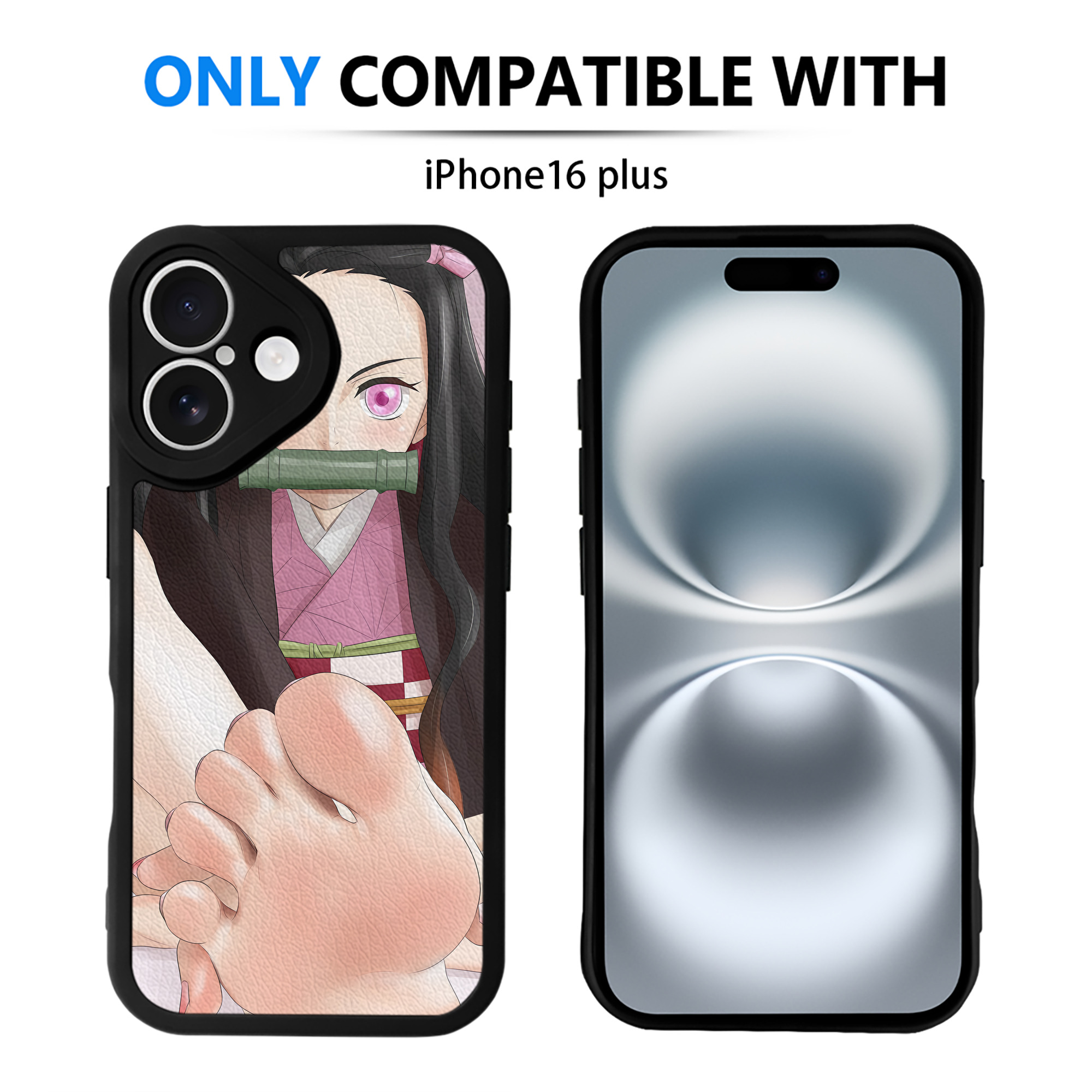 （画像用） 鬼滅の刃（きめつのやいば）竈門 禰󠄀豆子／かまど ねずこ Kamado Nezuko 【iPhone 16シリーズ対応】シリコンスマホケース（レザー調） 材質：シリコン